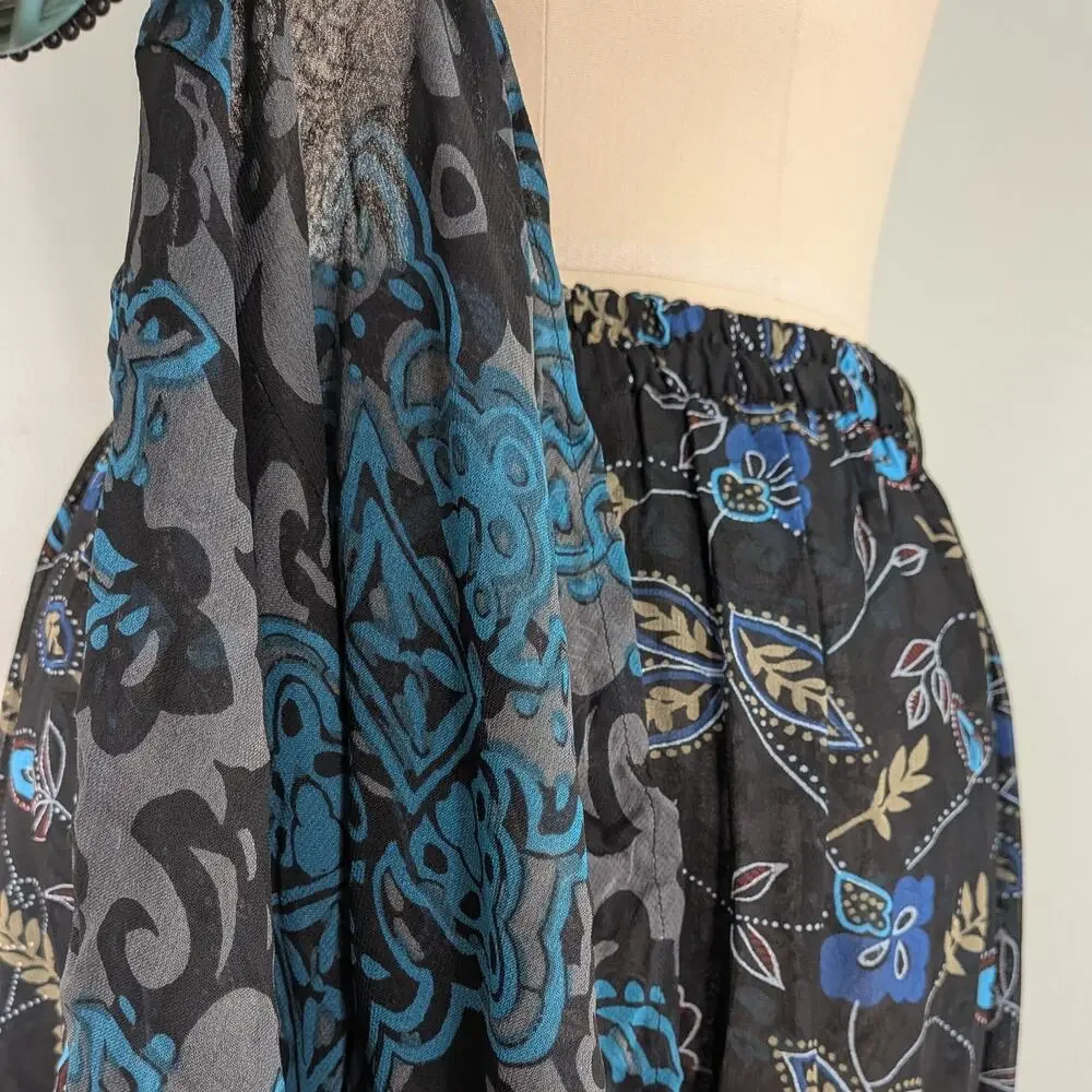 Floral Maxi Skirt M Black Multi Reversible Y2K Whimsigoth Pull On Witchy Dark